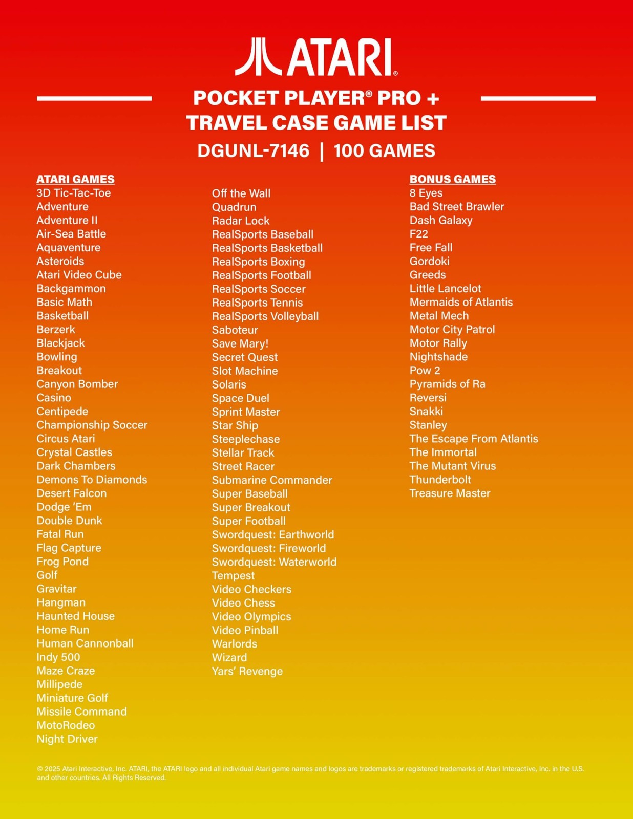 Portable Video Game Console Atari 100 Games Travel Case Included Small Arcade