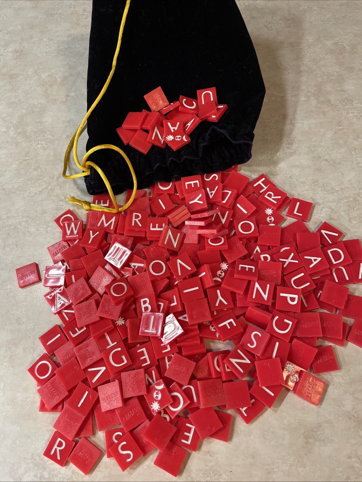Syzygy-Branded 300 Red Letter Tiles Game And Velvet Storage Bag LOT