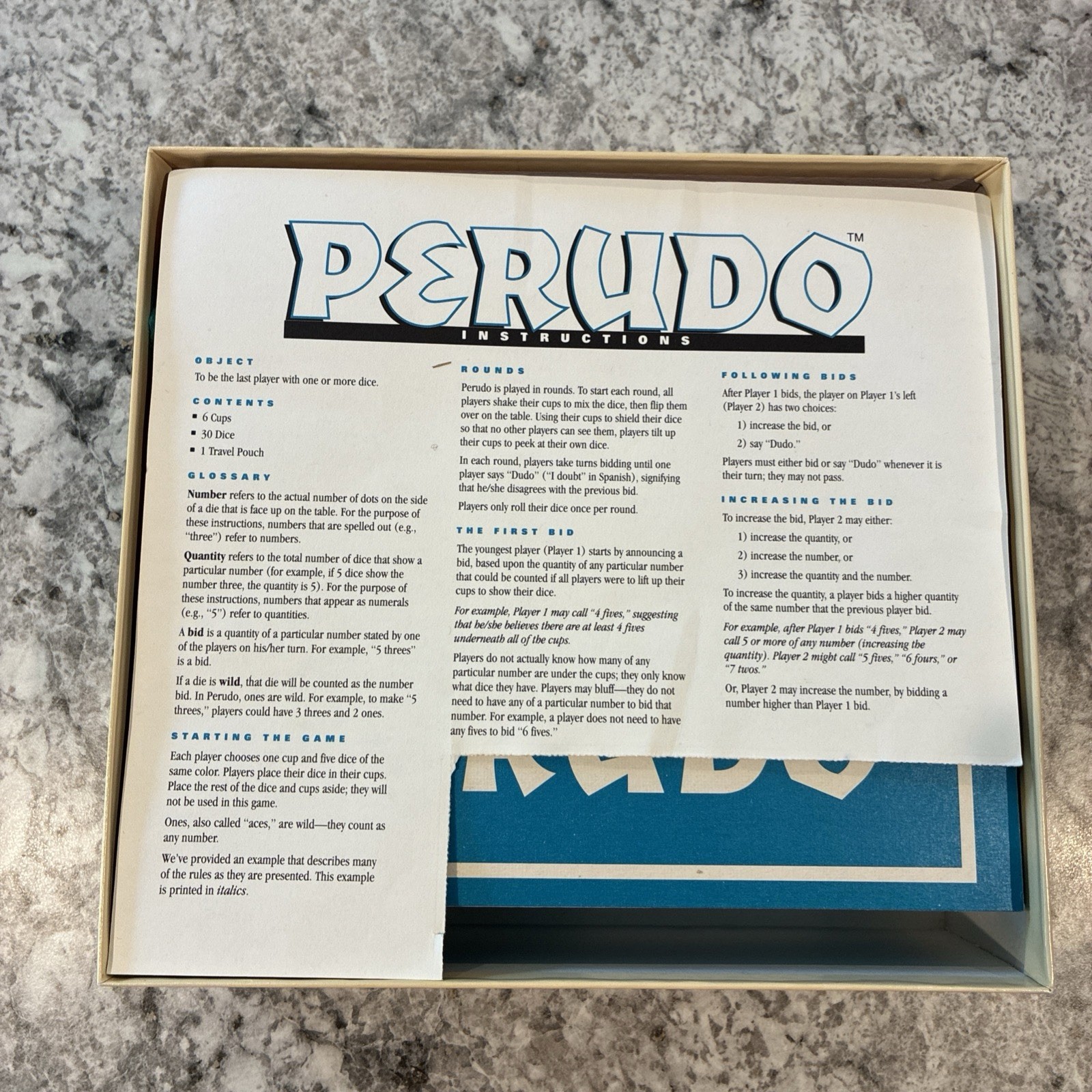 Perudo Liar’s Dice GHame 1994 by University Games 100% Complete