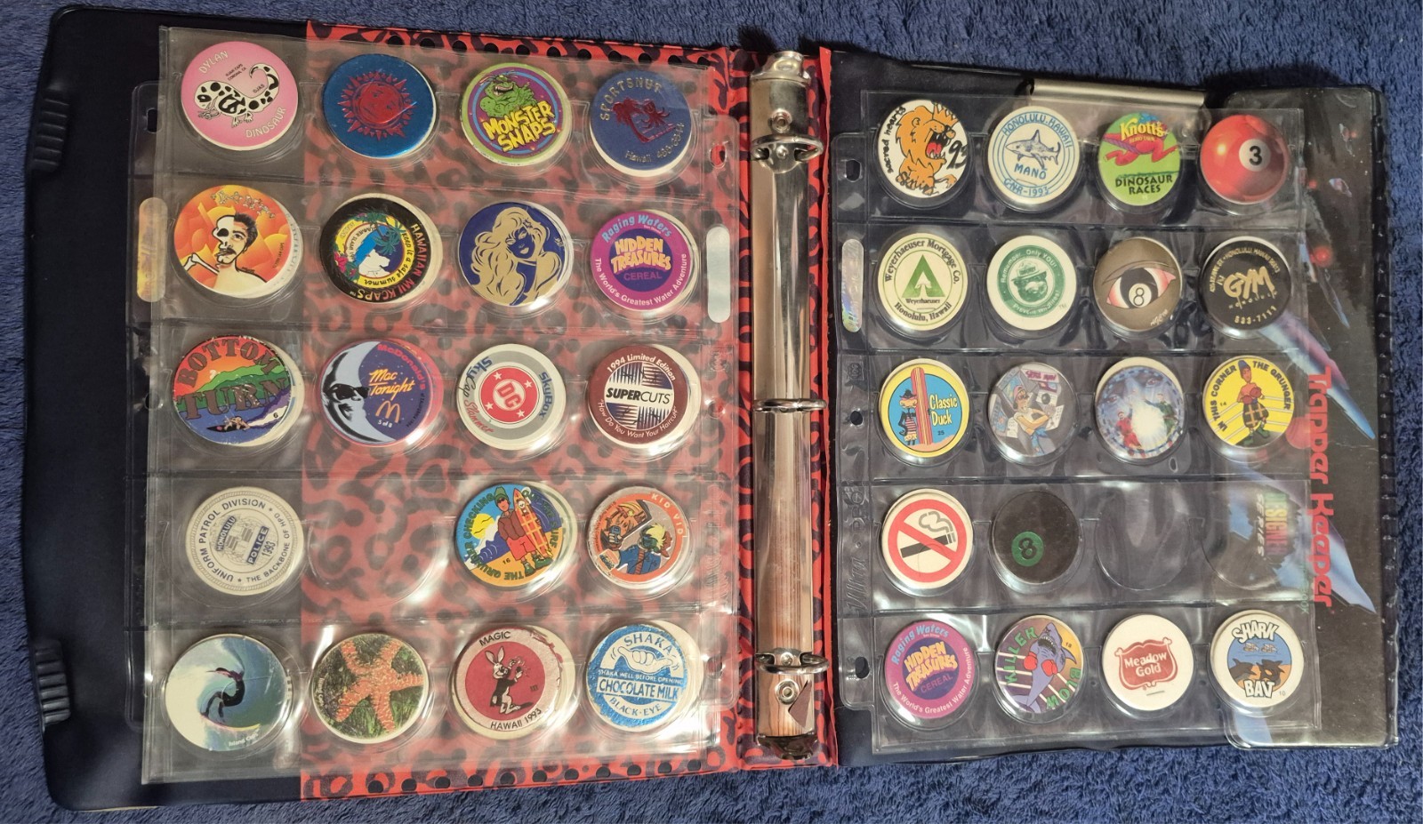 POGS LOT 229 TOTAL IN POCKET PAGES + TRAPPER KEEPER BINDER JOTS SNAPS CAPS