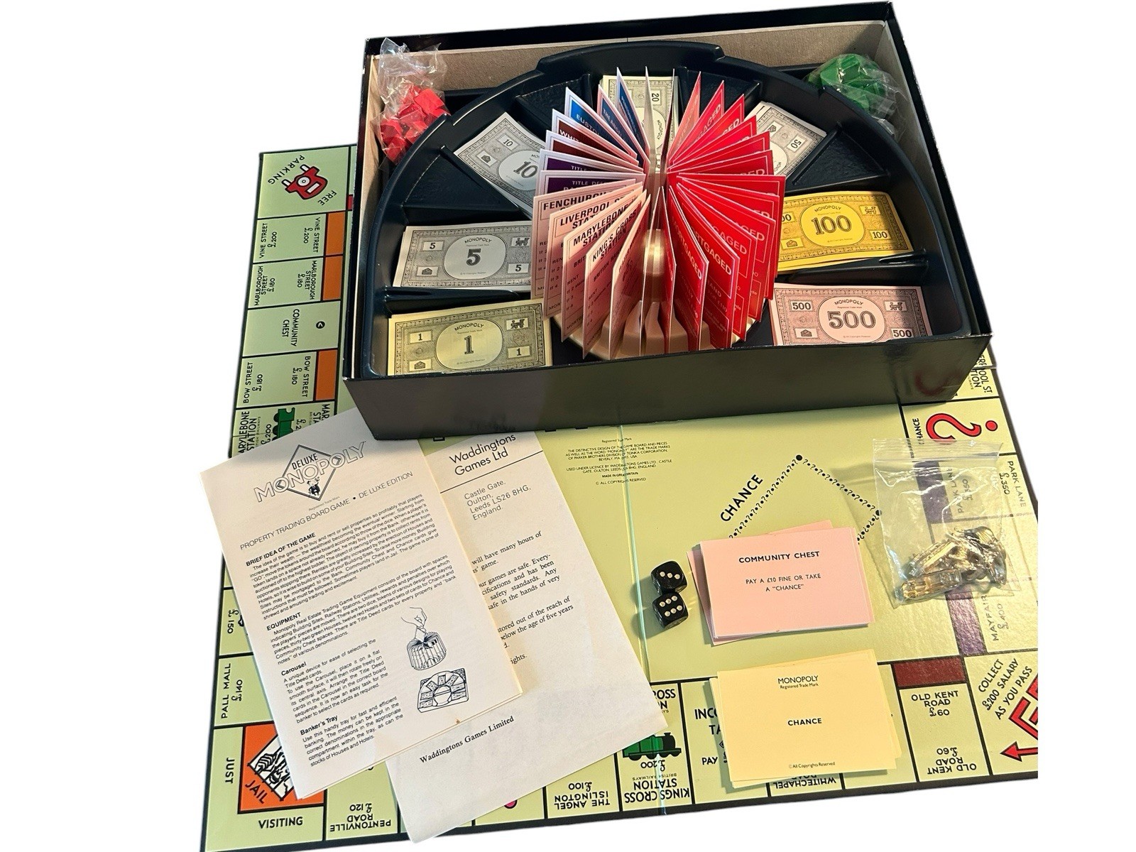Vintage RARE Waddingtons Deluxe Monopoly Game Complete UK Edition Gold Tokens