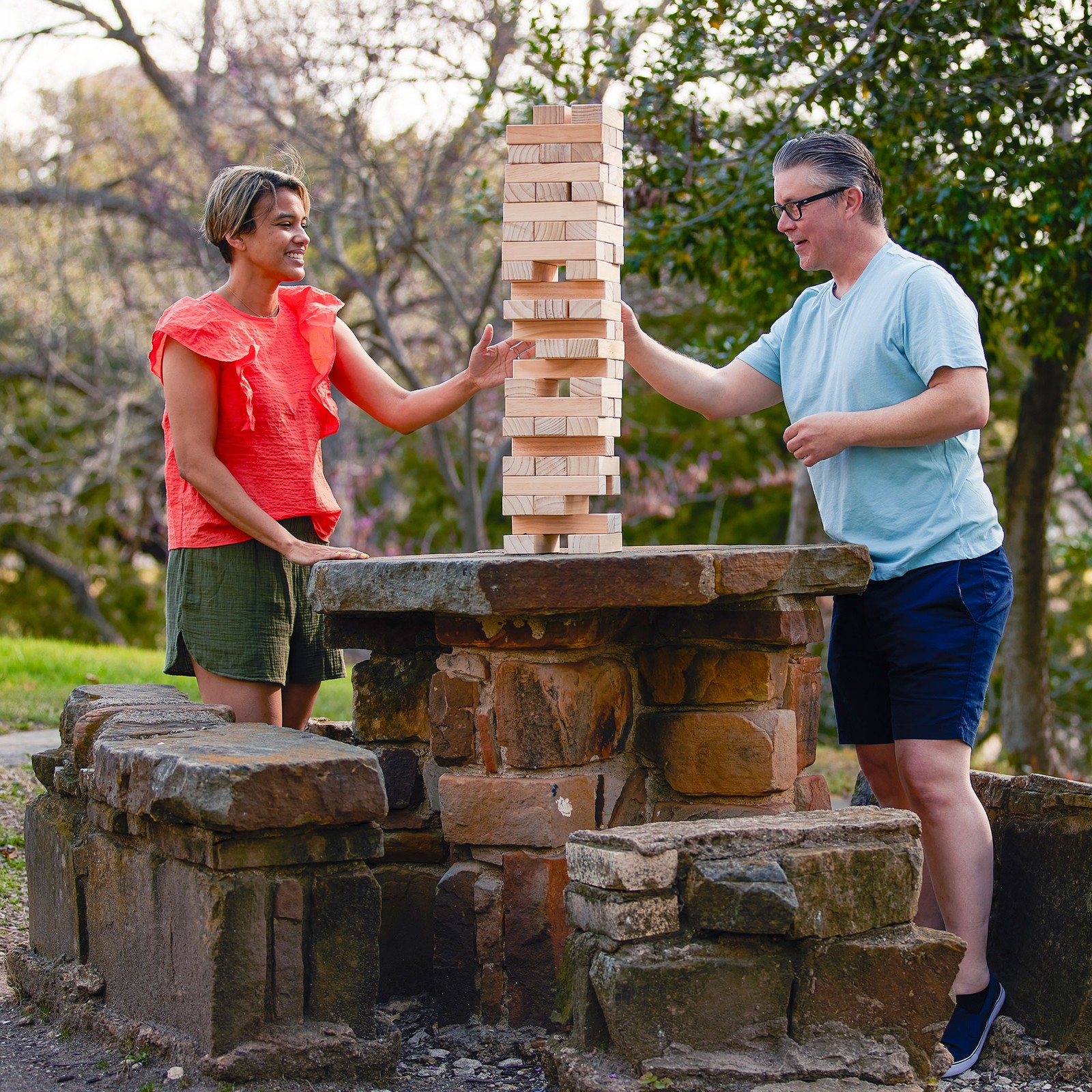 Yard Games Giant Tumbling Timbers 30″ Wood Block Stacking Game w/ Case, Natural