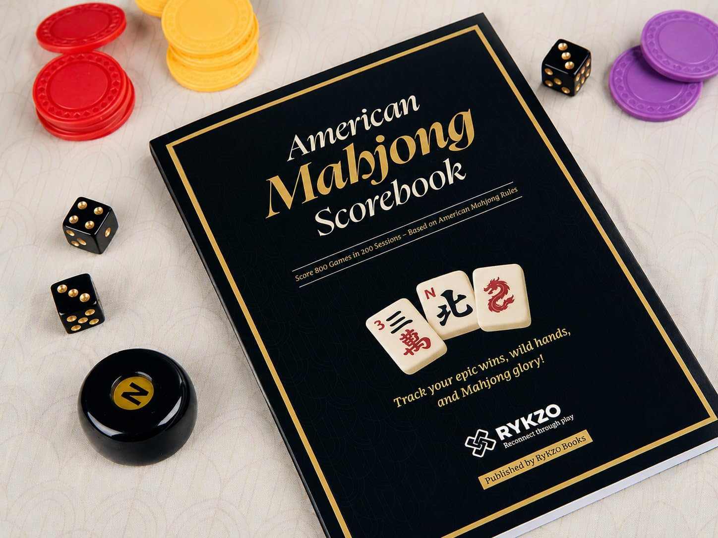 American Mahjong Set with 166 Engraved Tiles, Racks with Integrated Pushers, Til