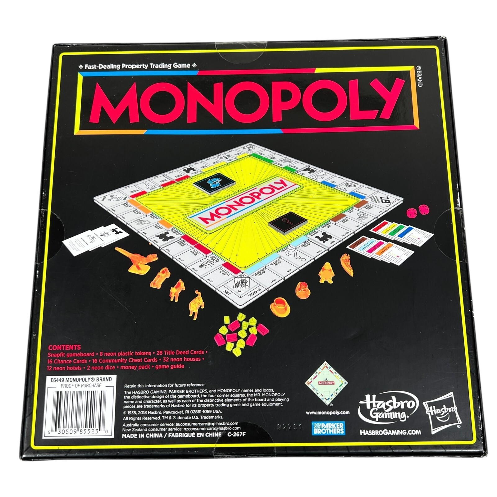Hasbro Gaming Monopoly Neon Property Trading Board Game Ages 8 & Up 2-6 Players