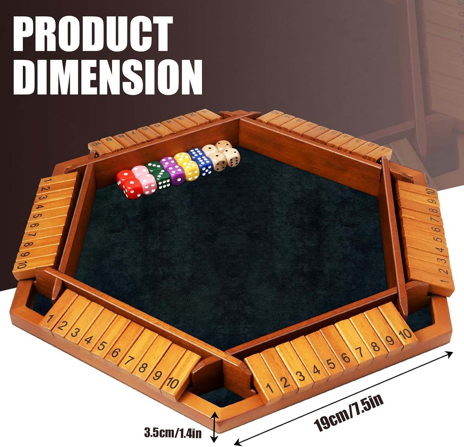 1-6 Players Shut The Box Dice Games, Wooden Board Table Math Game with 16 Dice a