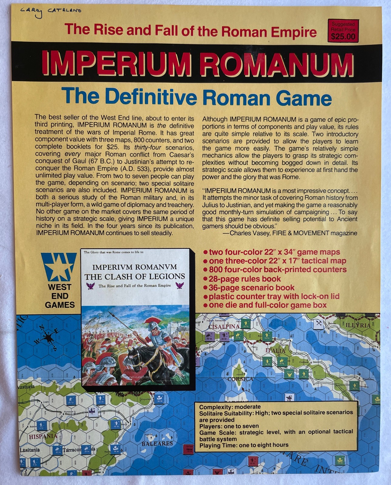 Imperium Romanum West End Games 1979 UNPUNCHED +errata VG+