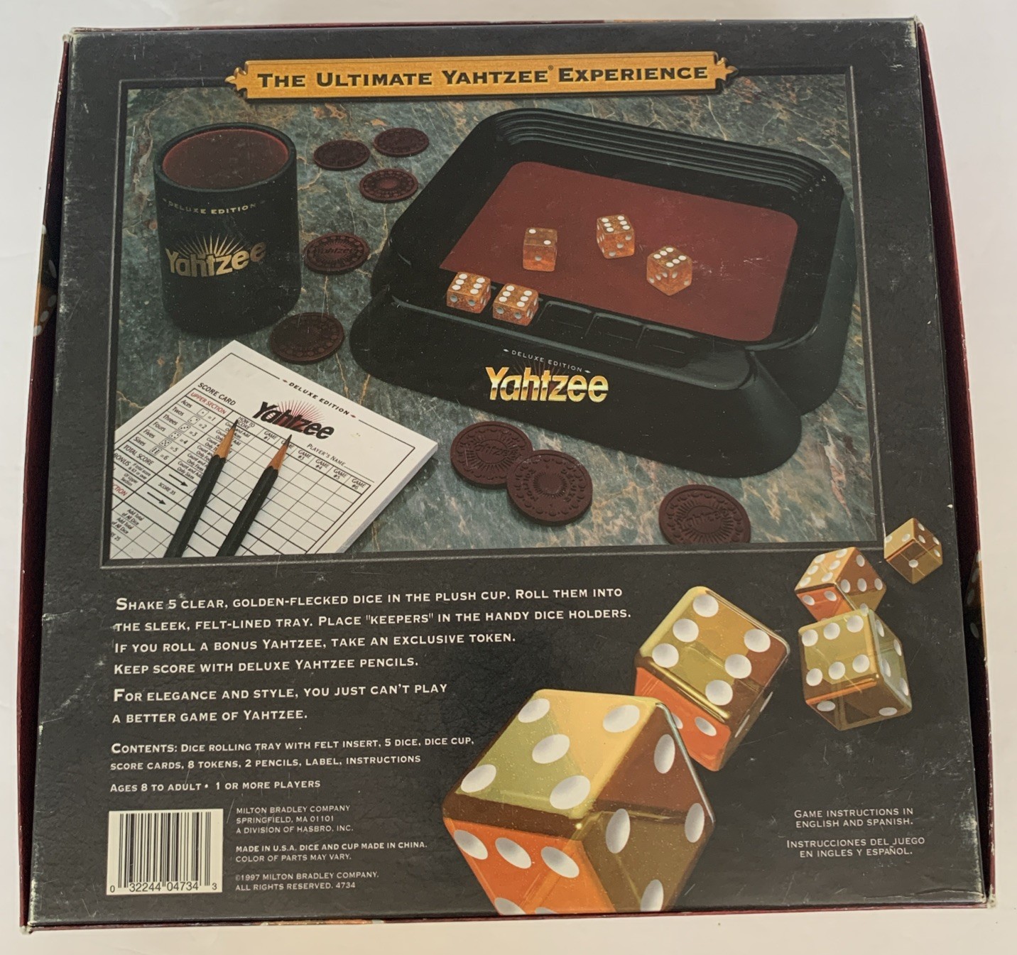 Yahtzee Deluxe Edition Board Game Golden Flecked Dice 1997 Complete W/O Pencils