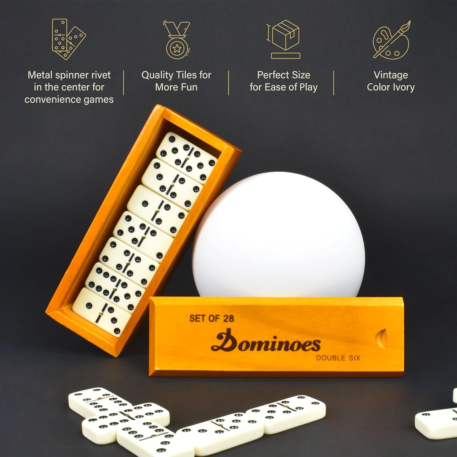 Double 6 Dominoes Set 28 Tiles with Wooden Case Classic Family Game