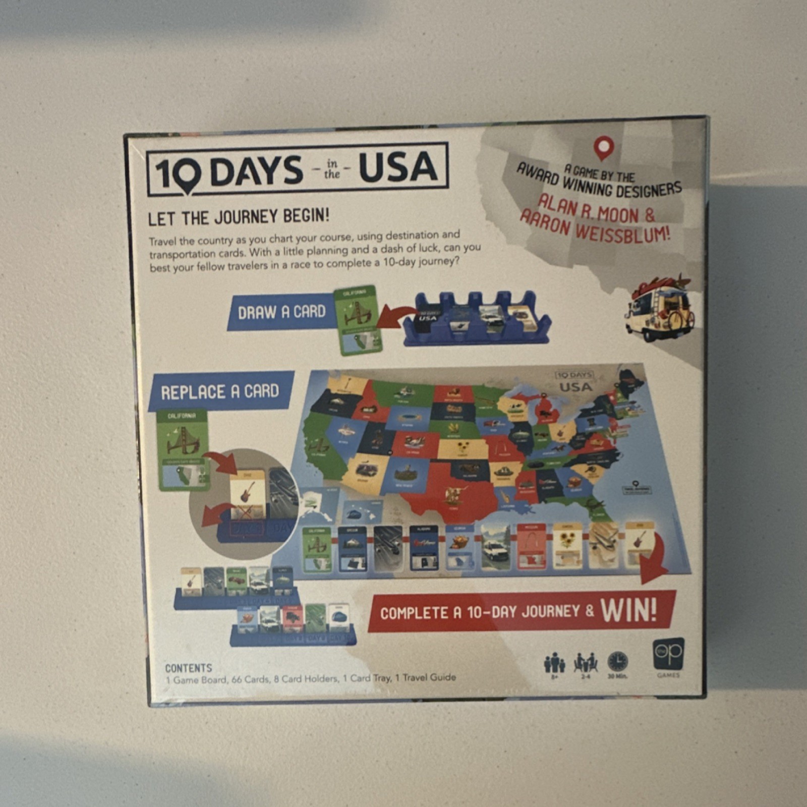 The Op Games 10 Days in the USA Board Game, Maps Theme, Card Holders, 2+ Players