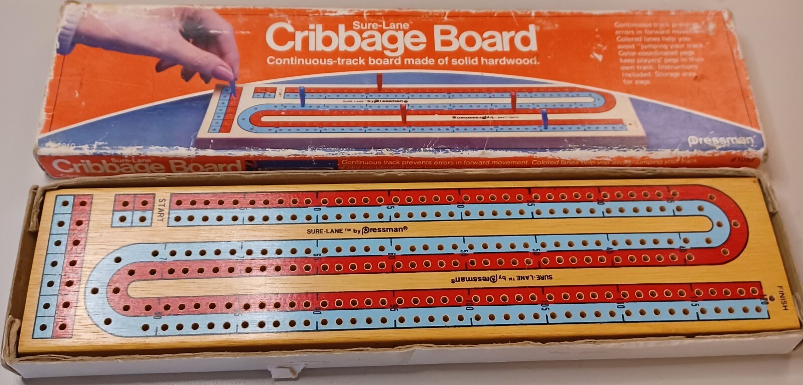 Vintage Pressman Surelane Wood Cribbage Board #1010 Storage 6 Pegs Instructions