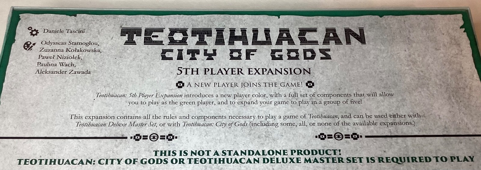 NEW TEOTIHUACAN CITY OF GODS 5TH PLAYER EXPANSION- GREEN PLAYER AGES 14+