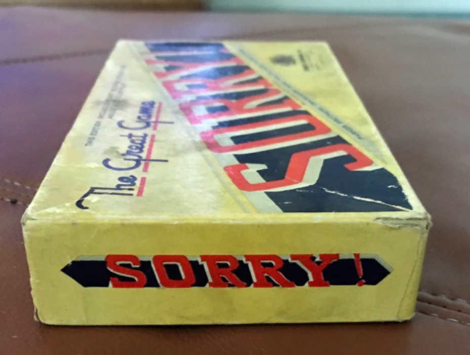 1950 Vintage SORRY Board Game Cards Wooden Pegs instructions 1 blue peg missing