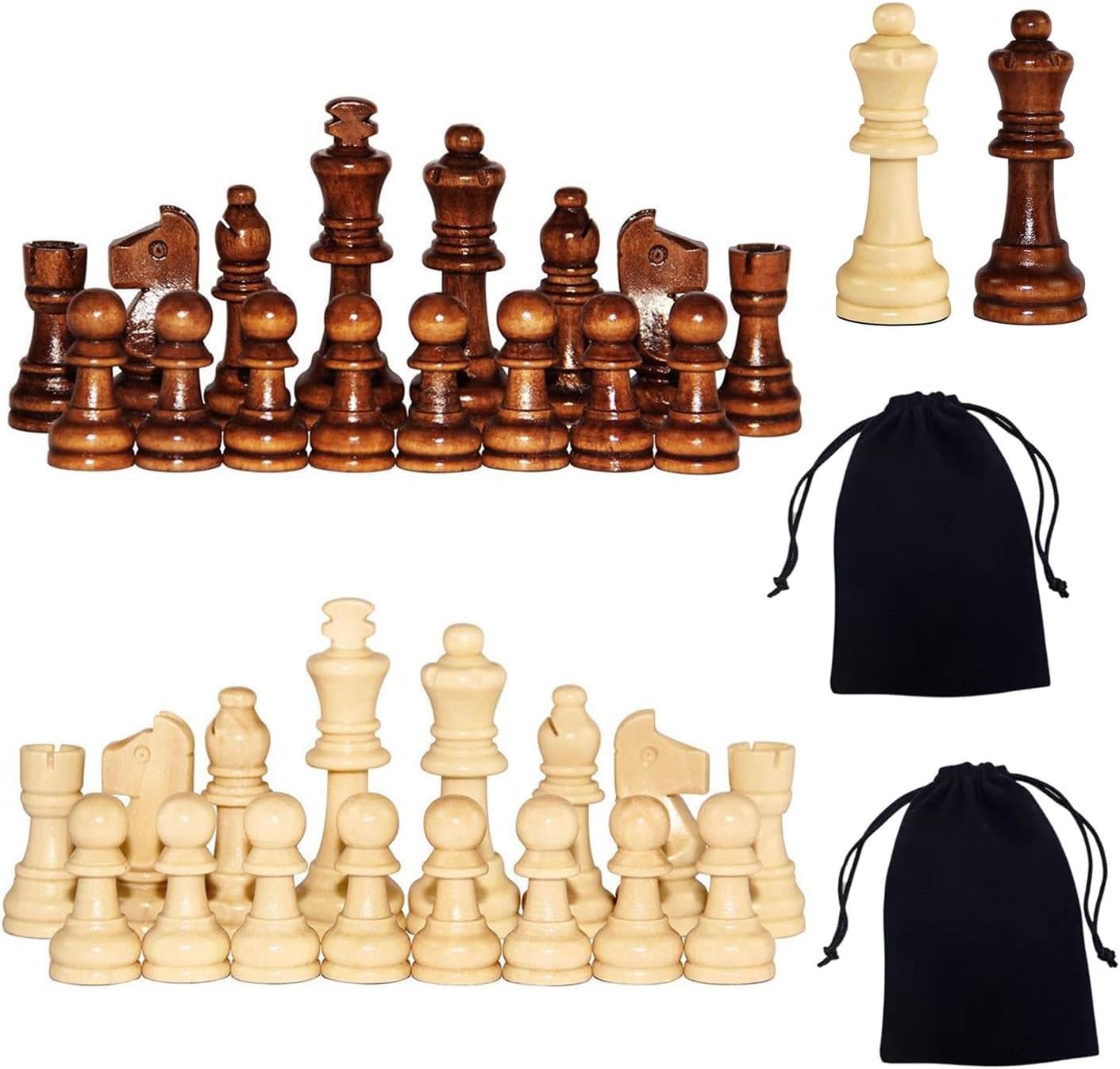 Wooden Chess Pieces Set 3 Inch King Staunton Style Replacement Game Figures
