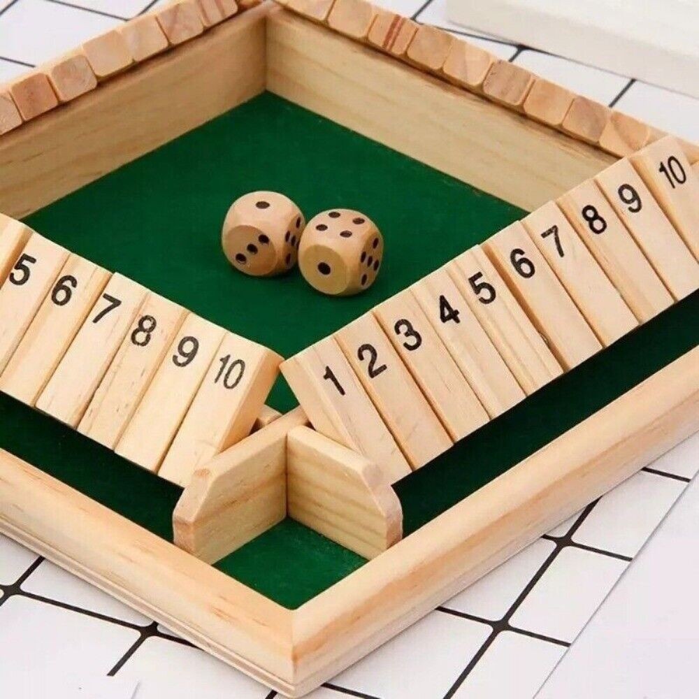 Wooden Dice Board Game Shut The Box for 4 Players Flaps & Dices Game Parent-chi*