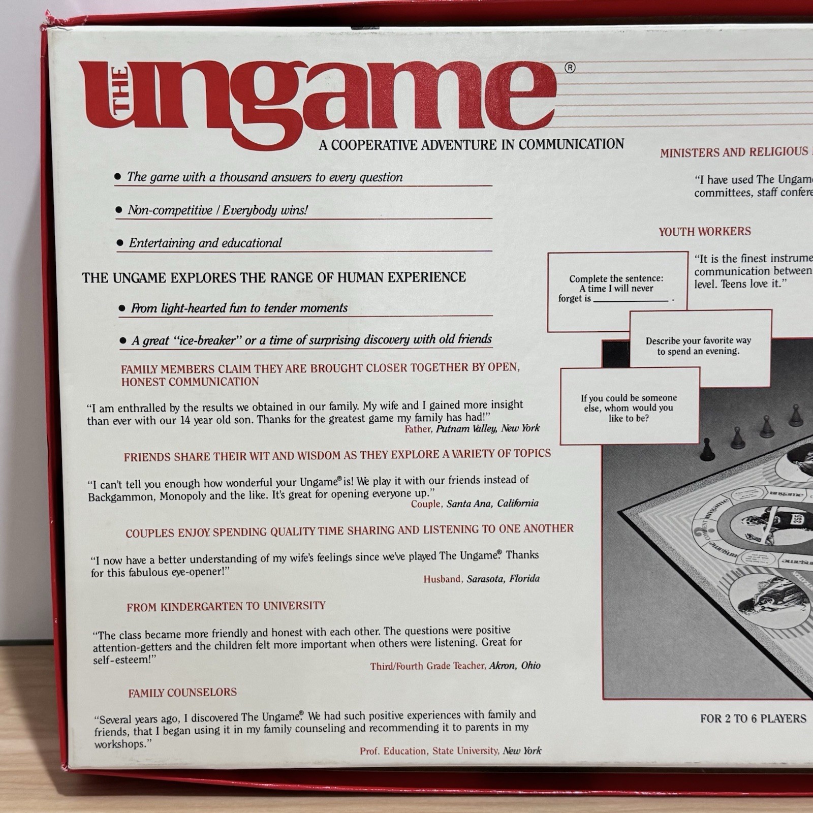 1989 Vintage THE UNGAME Board Game Christian Version – by Talicor Inc. Complete