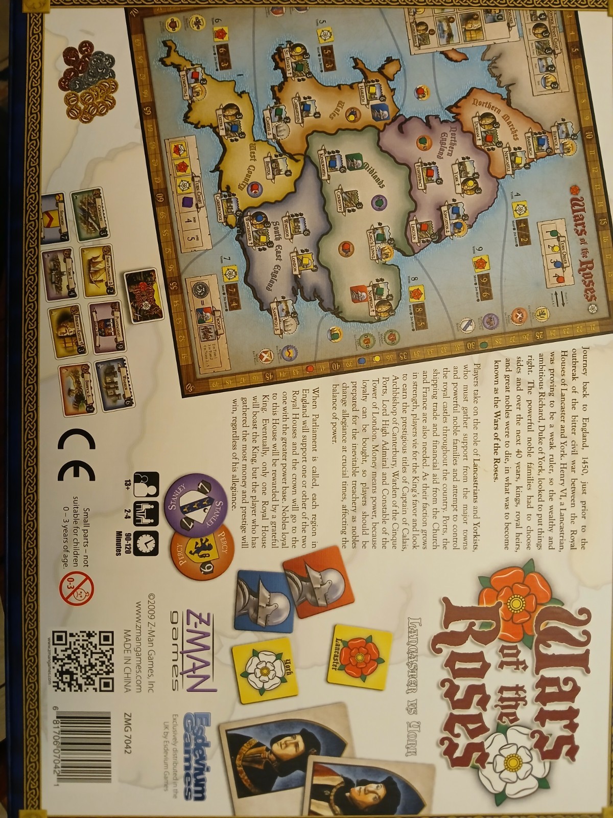 Z Man Games Ancient Medieval Wars of the Roses Lancaster vs York VG Boardgame