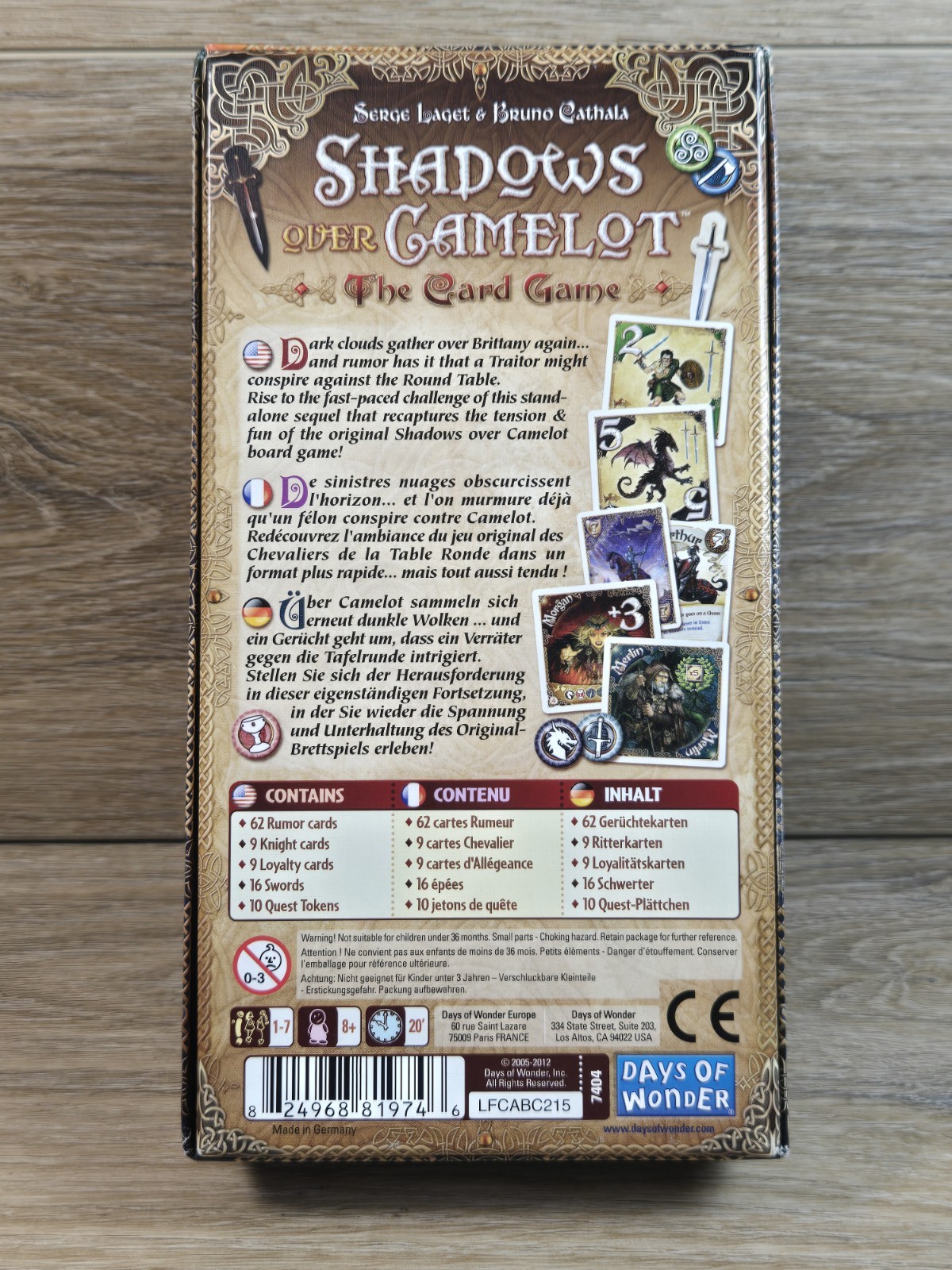 SHADOWS OVER CAMELOT The Card Game Days of Wonder + Bonus Cards Unpunched Pieces