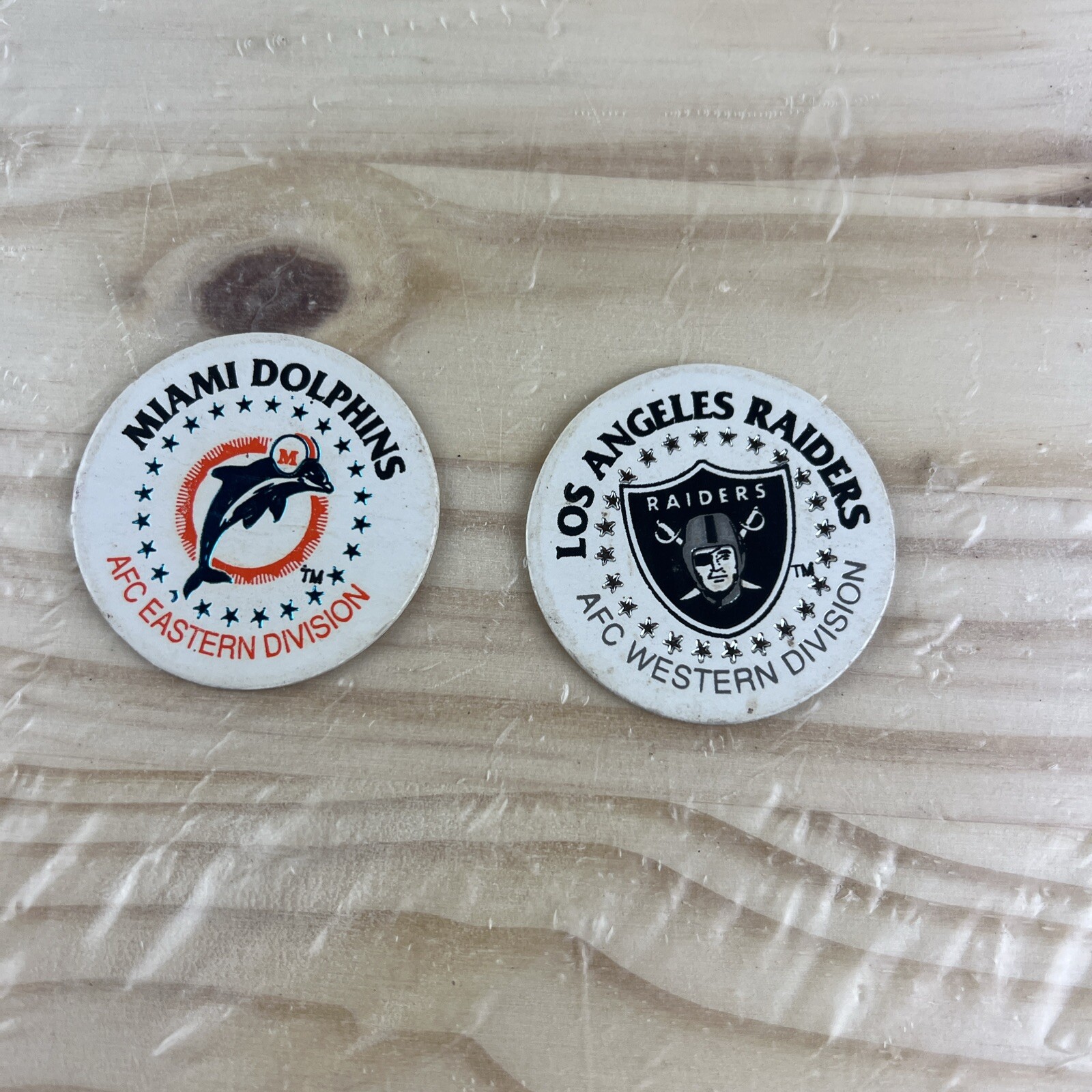 Vintage Lot of Pogs Slammers Plastic Metal Poison Indian Miami Dolphins Raiders