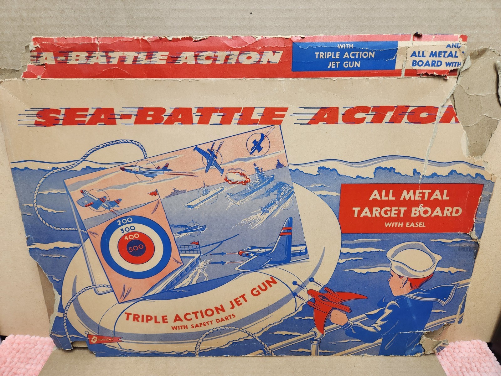 VTG Superior Sea Battle Action Game All Metal Target Board w/ Easel Original Box