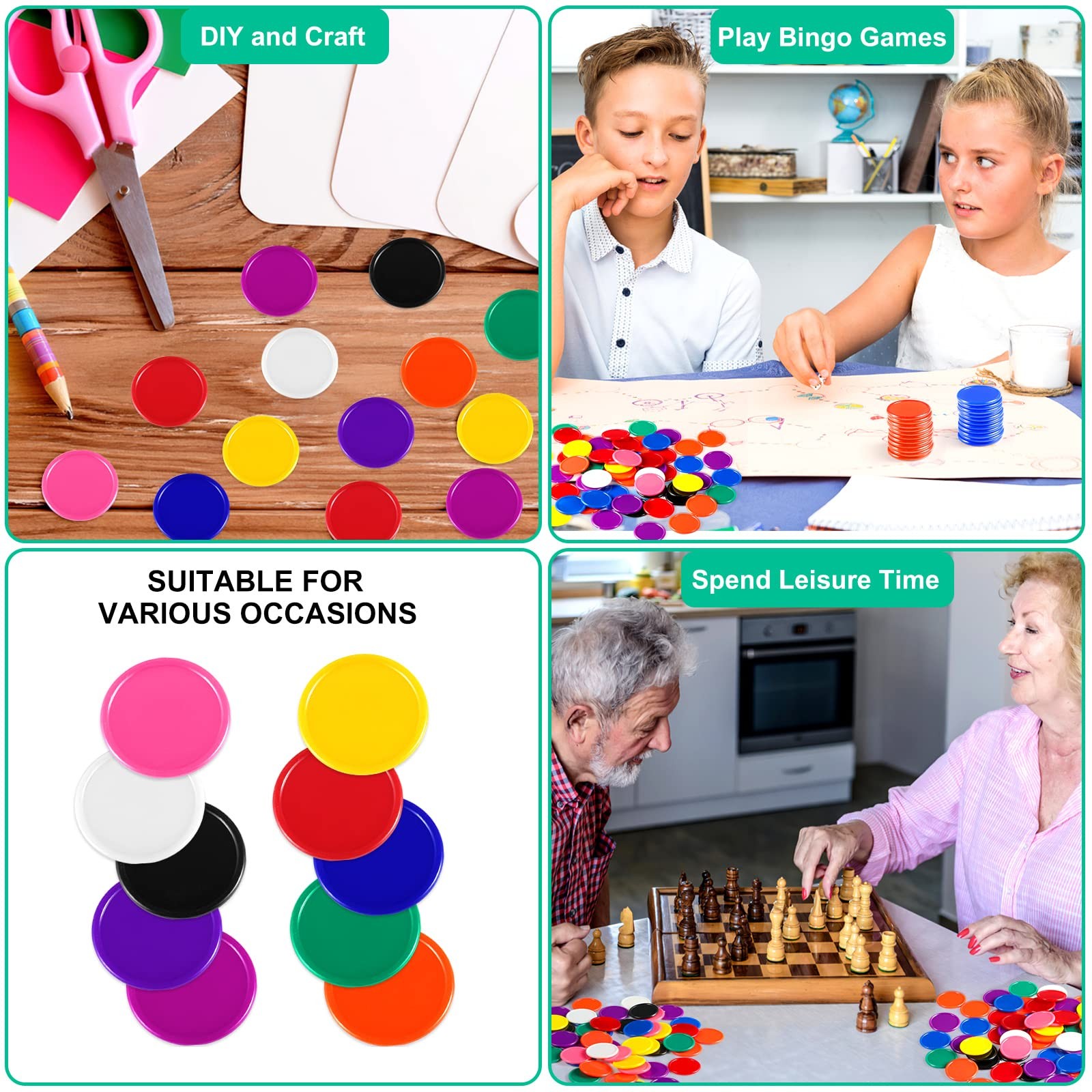 Coopay 500 Pieces 1 Inch Bingo Chips Bulk, 10 Colors 1 Inch-500pcs, 10