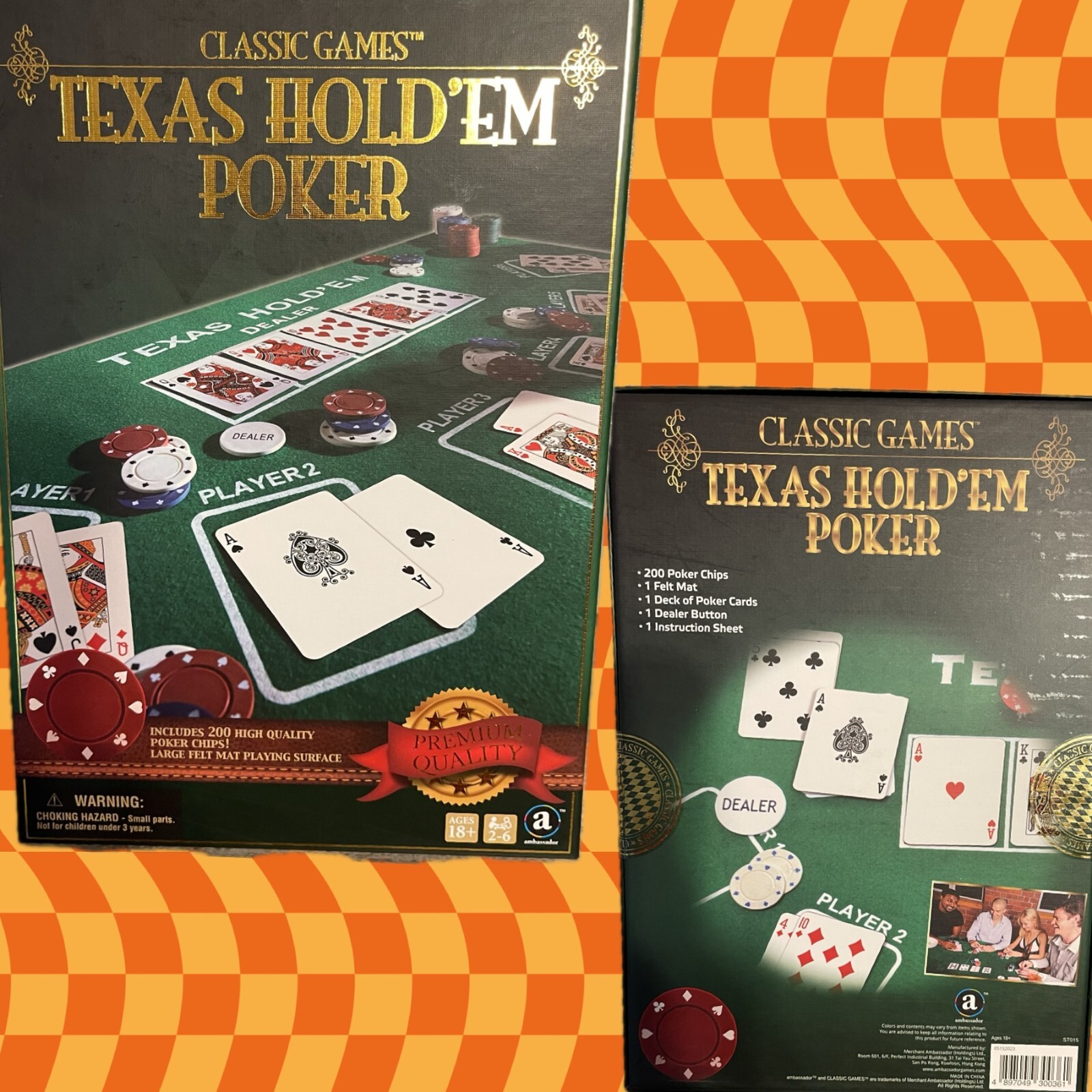 Classic Games Texas Hold’Em Poker Premium Quality 200 Poker Chips & Mat Game Set