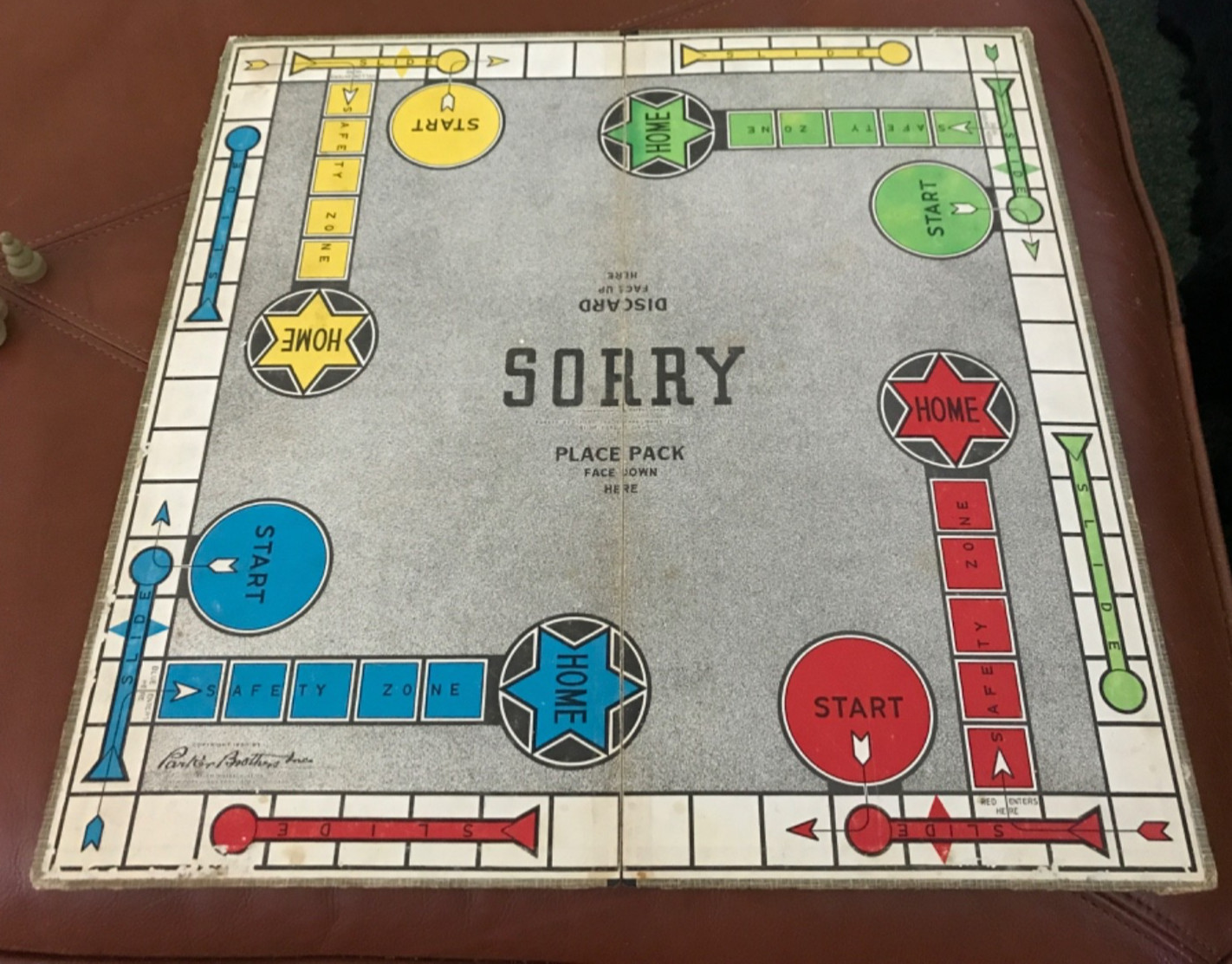 1950 Vintage SORRY Board Game Cards Wooden Pegs instructions 1 blue peg missing
