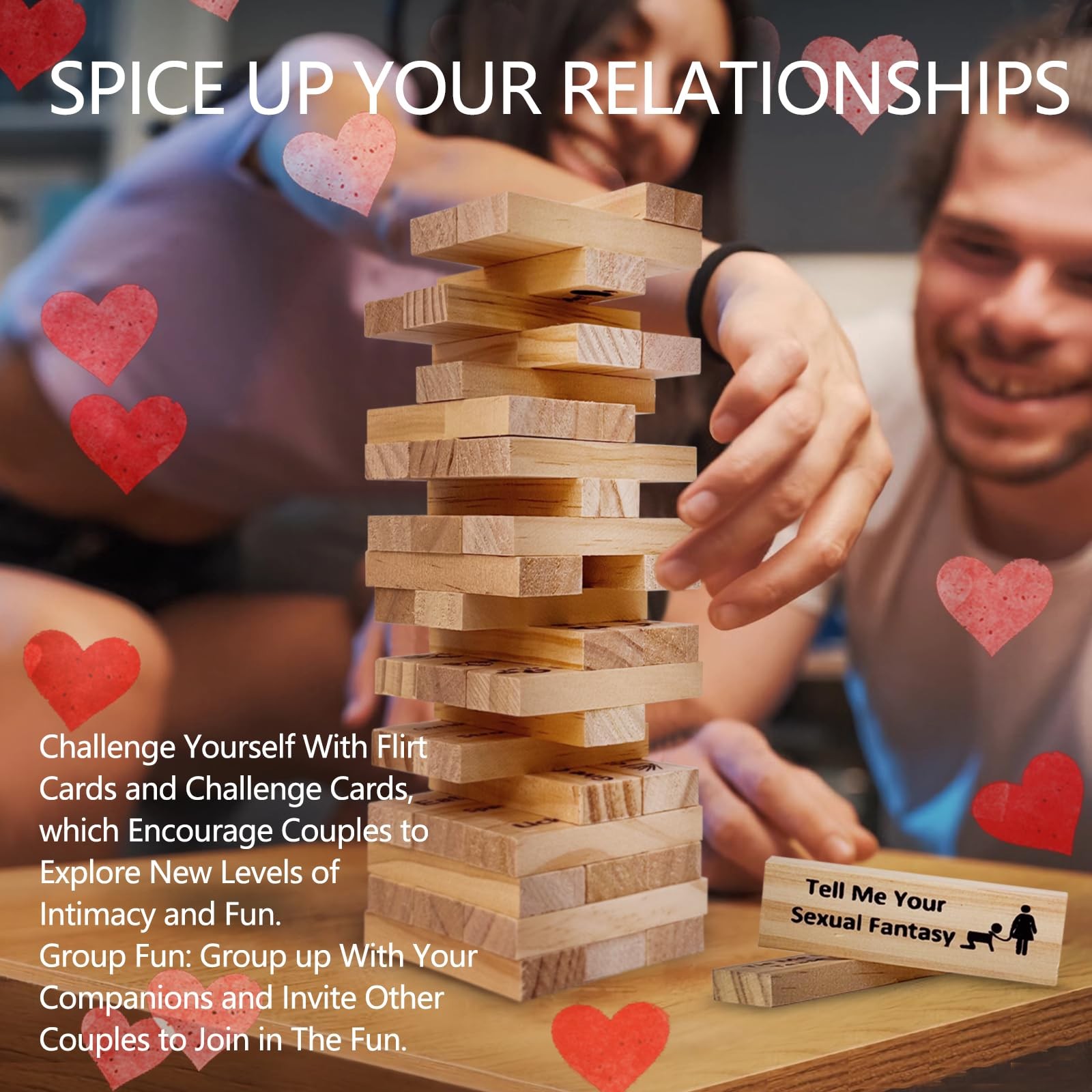 Pakoc Couples Game Wooden Tumbling Tower Game 48 Wooden Stacking Game