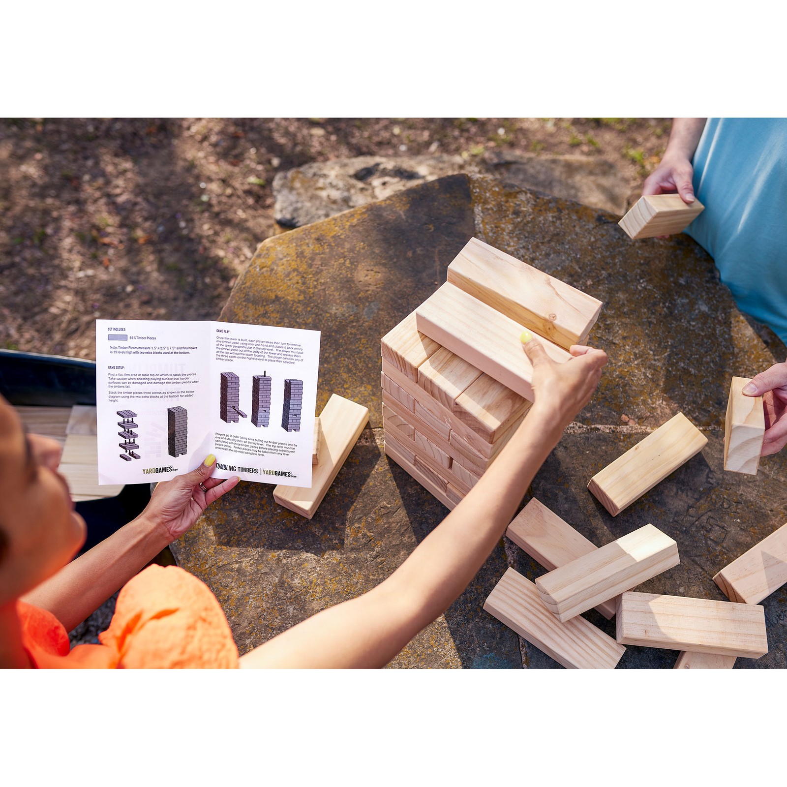 Yard Games Giant Tumbling Timbers 30″ Wood Block Stacking Game w/ Case, Natural
