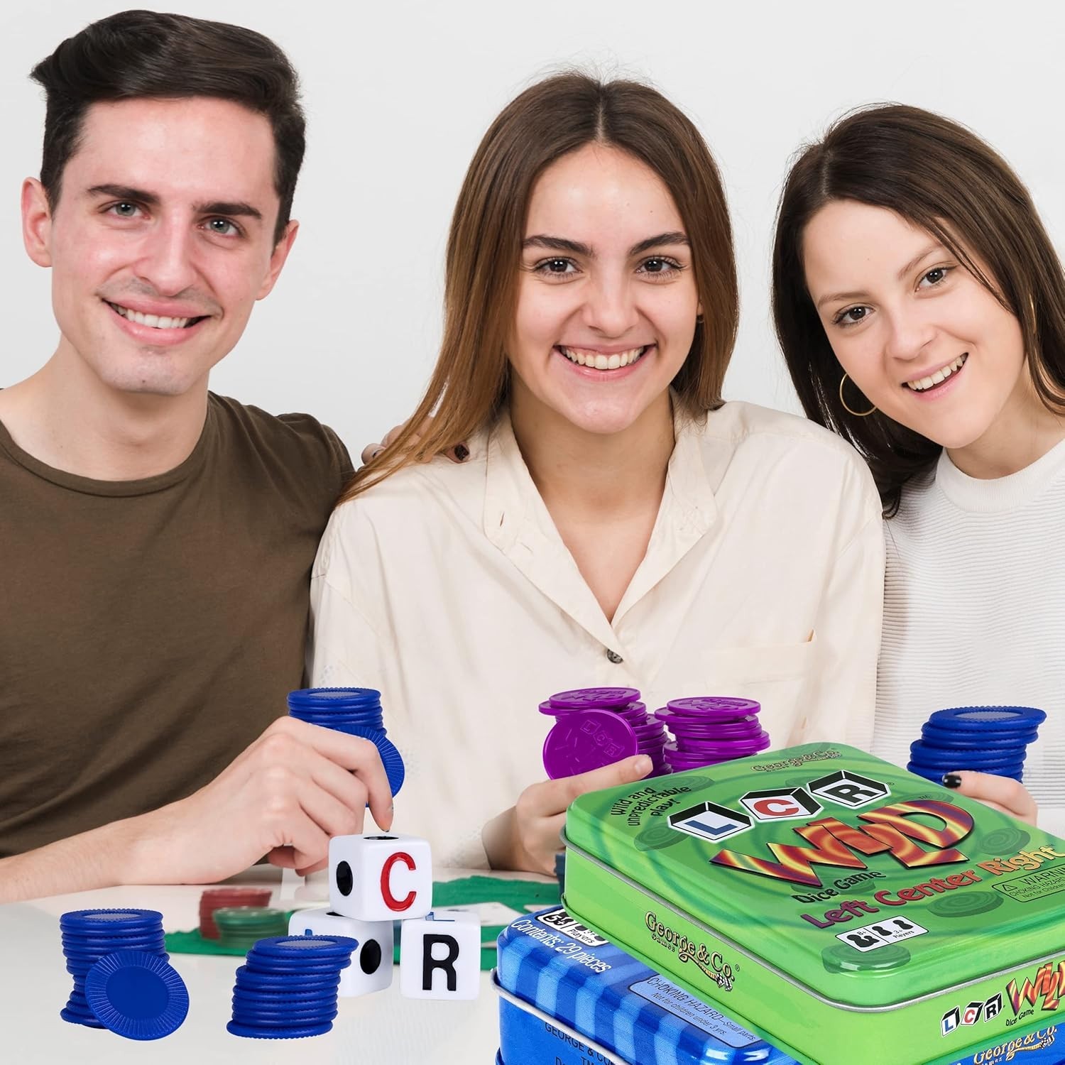 LCR Left Right Center in Blue & Dice Game in Green Tin Gift Set Bundle – 2 Pack