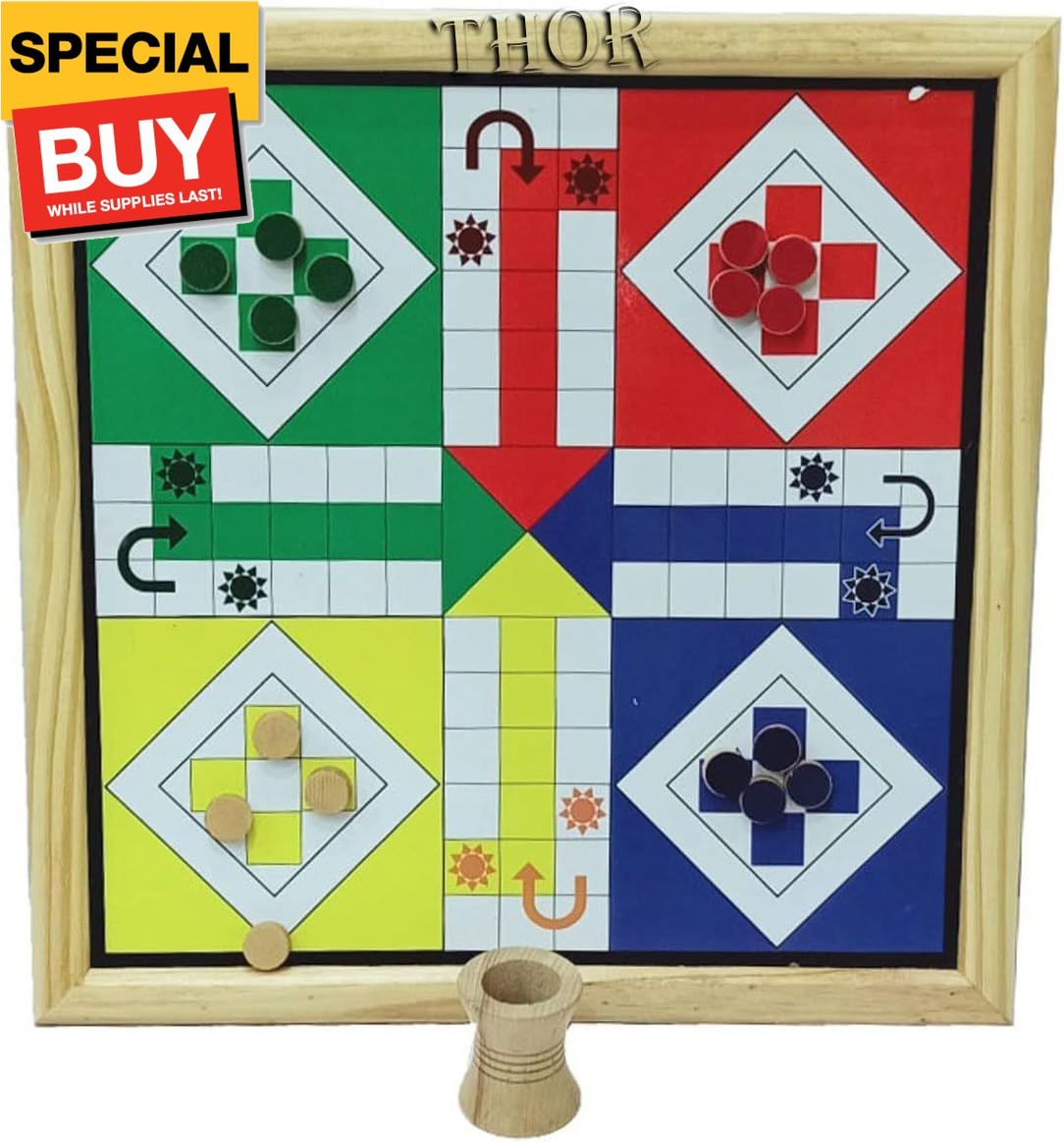 Best Handmade 2 in 1 Wooden Magnetic Ludo & Snake Ladders Board Game Set Rustic
