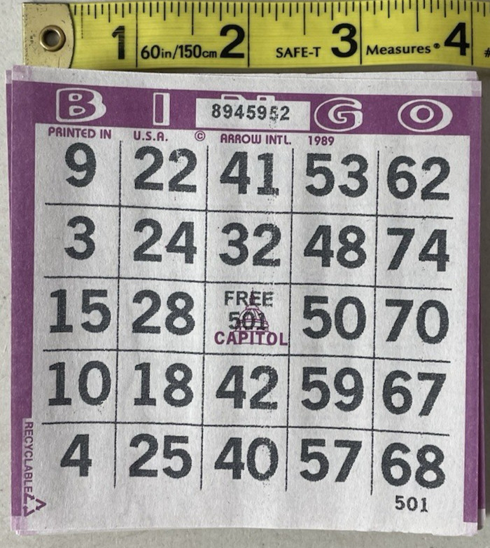 600 PAPER Bingo Cards by Capital Games Square 1 On Single Sheets 6 Asst Colors