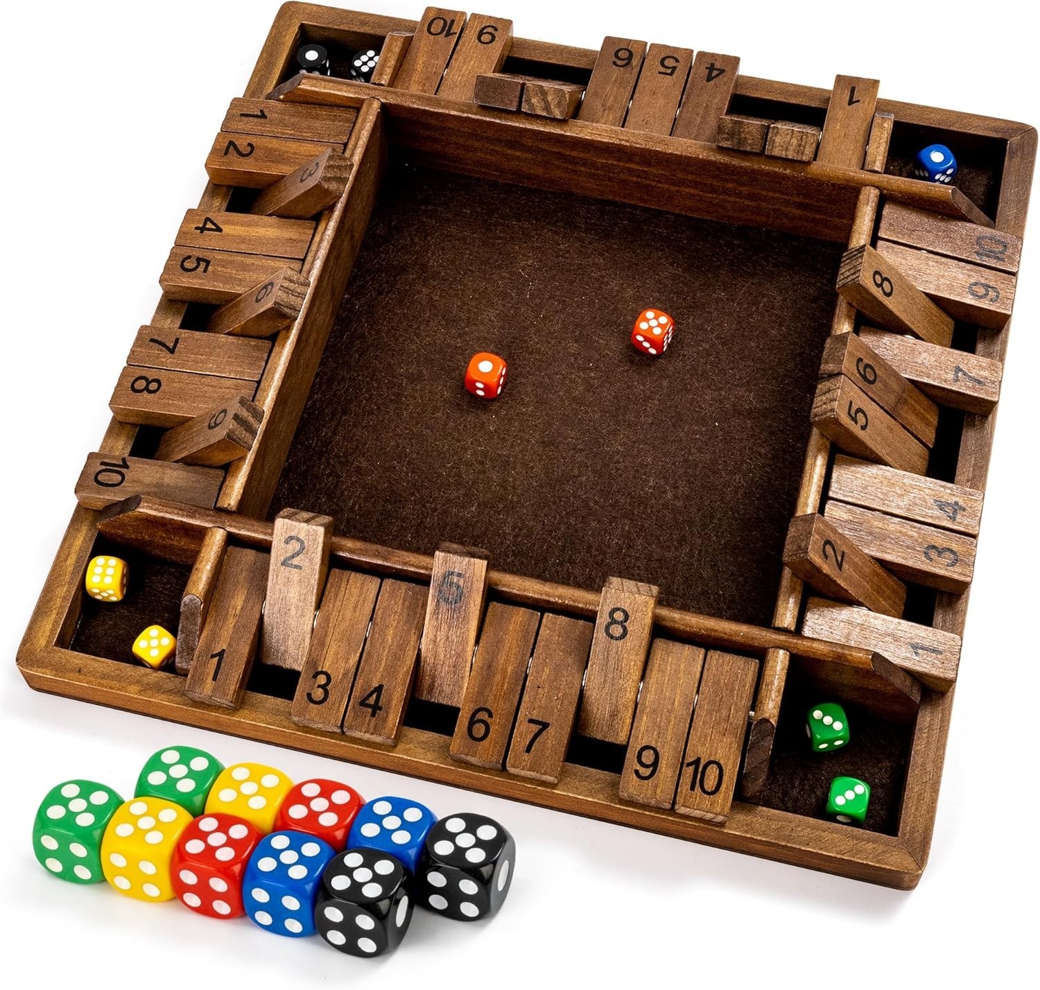 Educational Classic 4-Way Shut The Box Game – 14″ Wooden Board for All Ages