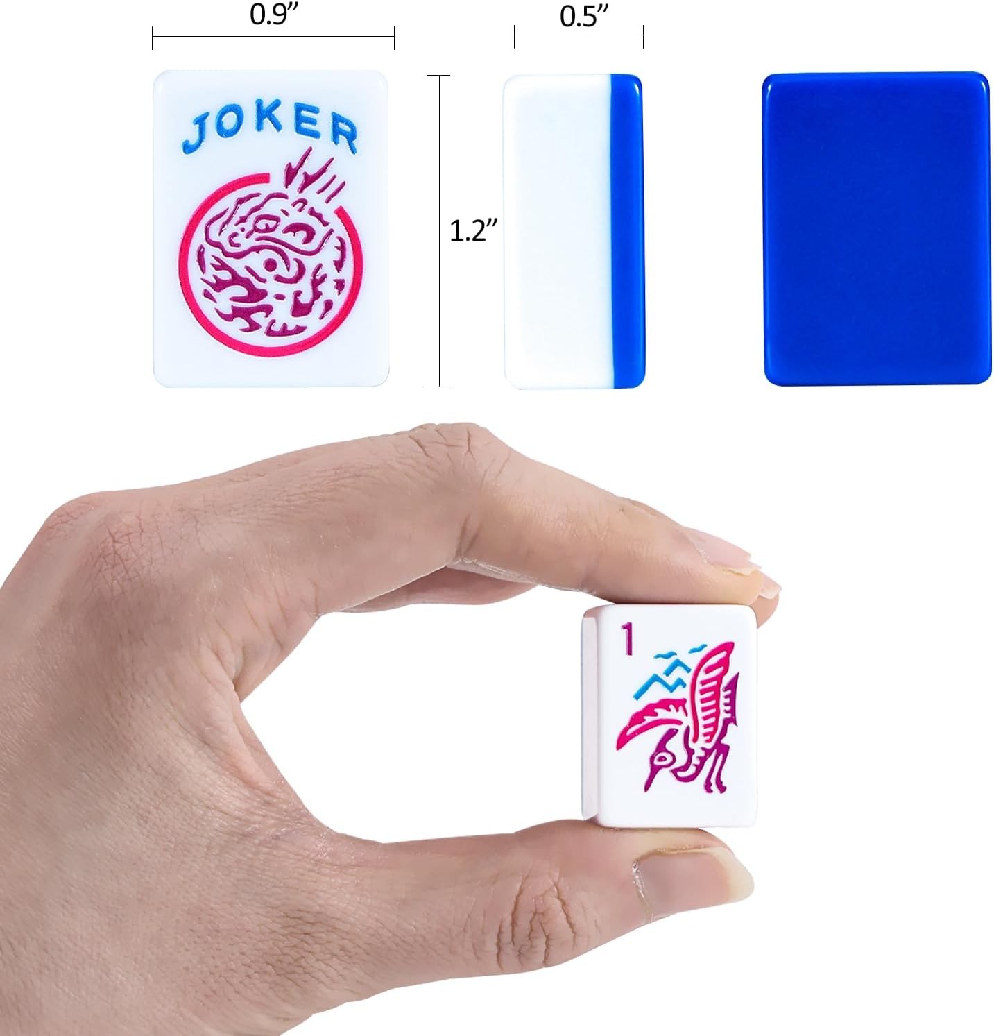 American Mahjong Set: 166 Dark Blue Tiles, 4 Clear Racks with Pushers, Mahjong B
