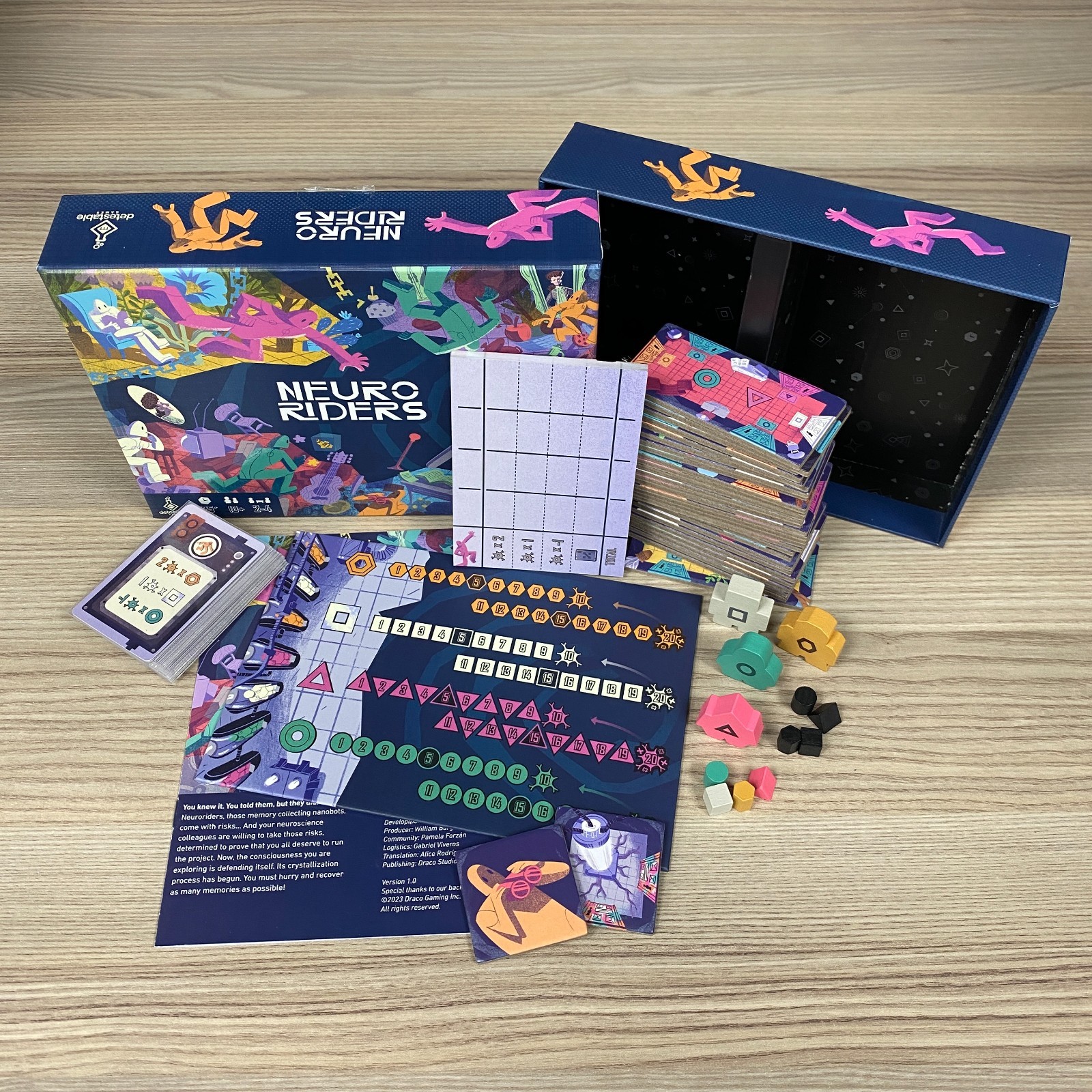 NEURO RIDERS COMPLETE BOARD GAME 2024 DRACO STUDIOS TILE-LAYING STRATEGY CARD