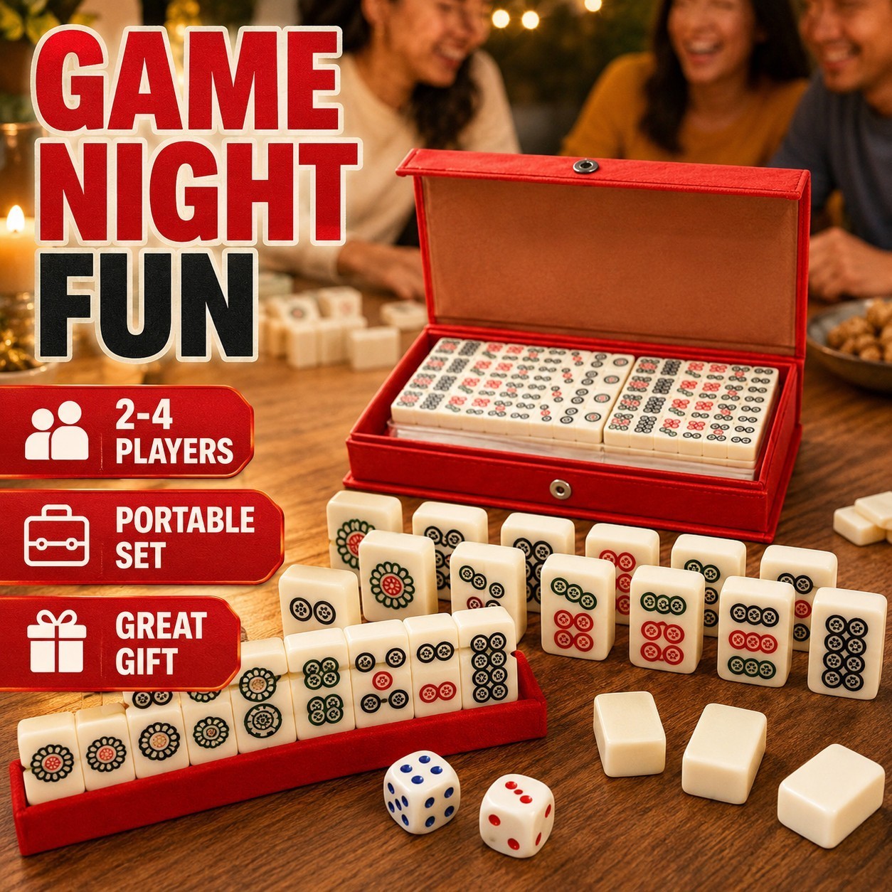 Travel Mini Mahjong Set Pocket Size Tiles w/ Portable Case Dice Family Fun Game!