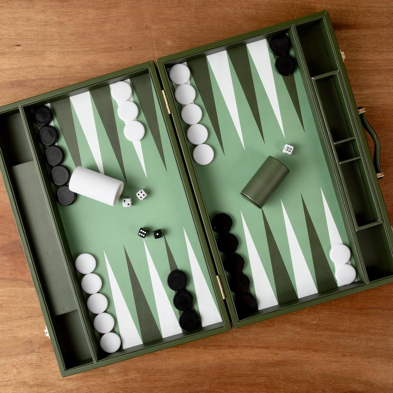 Premium Leather Backgammon Set Green Travel Game Gift for Adults