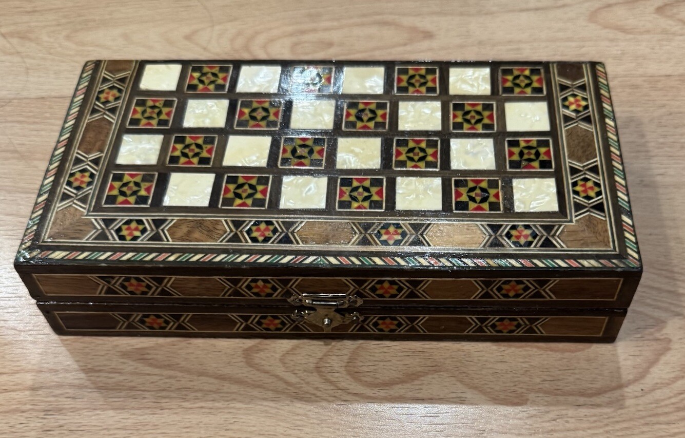 2 in 1 Wood Backgammon + Chess Set Moroccan handmade Wooden Backgammon Board 8”
