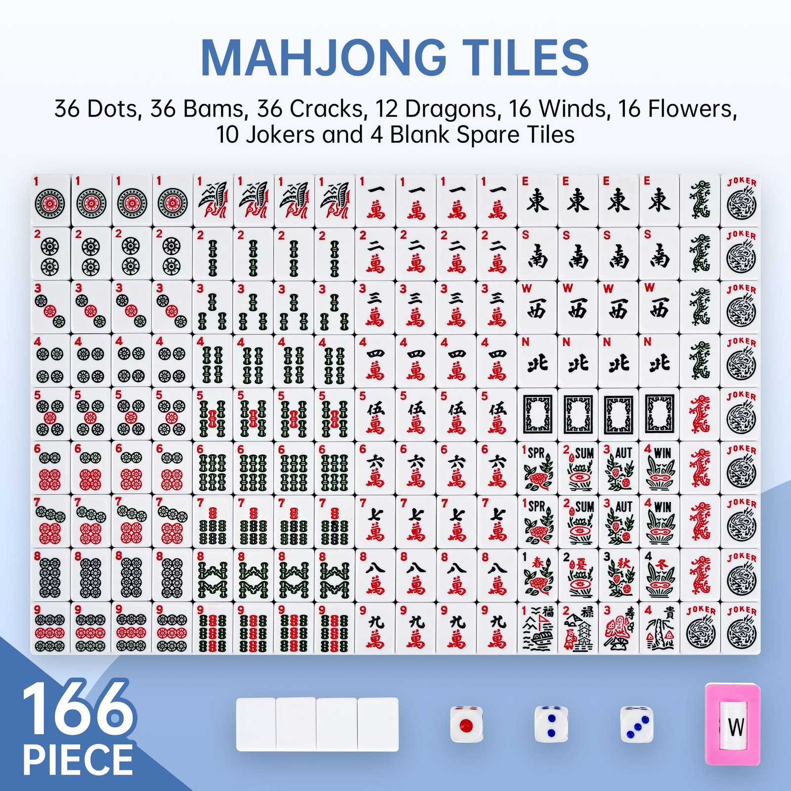 Faaexu American Mahjong Tile Set Include 166 Tiles 4 All-in-One Mahjong Racks…
