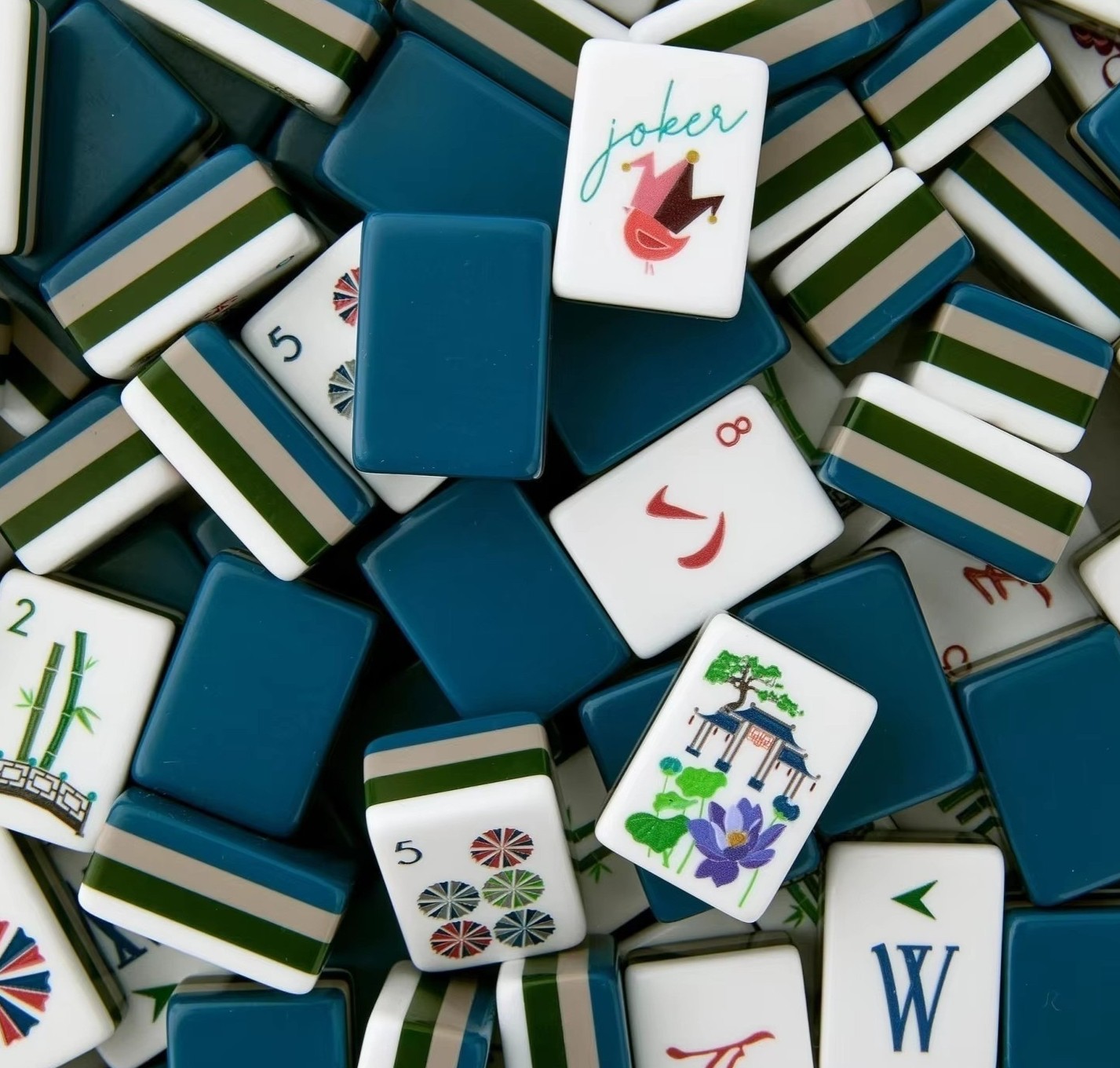American Mahjong Game Set,160 Deep Blue Layered Mah Jong Tiles#Family#Party#Gift