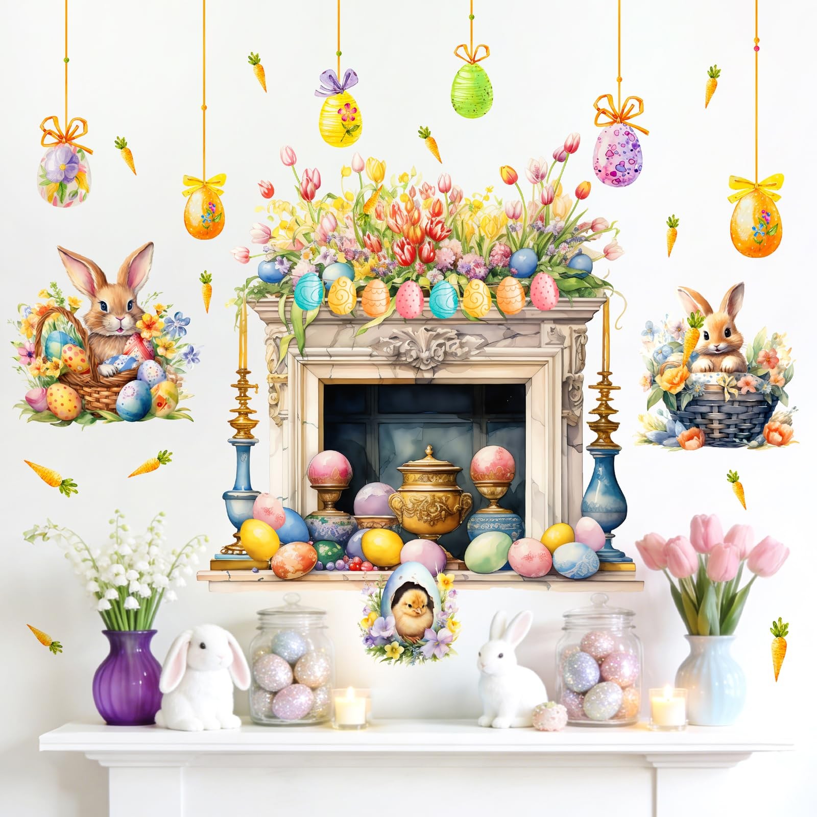 Easter Wall Decoration Sticker Bunny Decals for Party Purple Oange