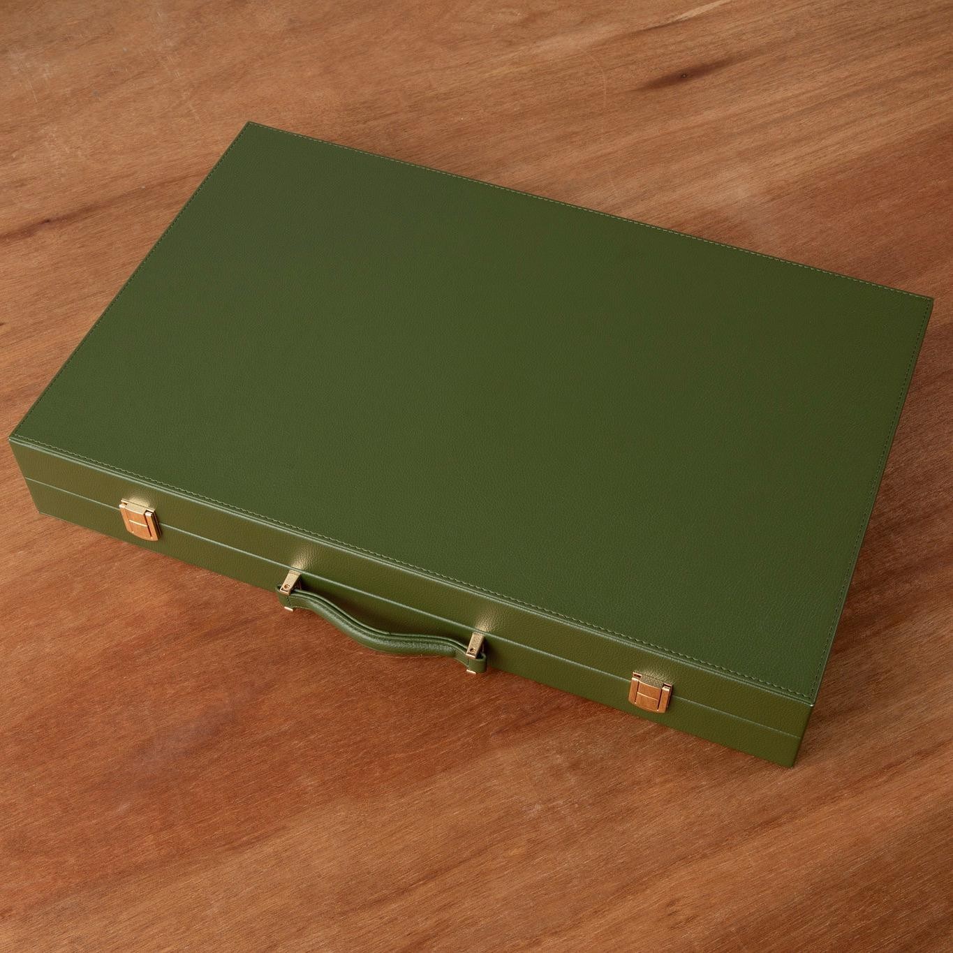 Premium Leather Backgammon Set Green Travel Game Gift for Adults