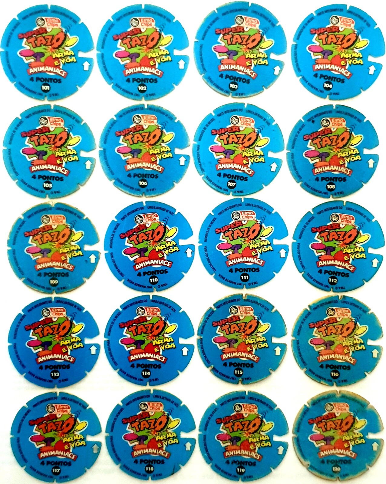 Animaniacs Tazos – Complete Set 1 to 60 Pogs *RARE* $10 / Tazo – Elma Chips 1997