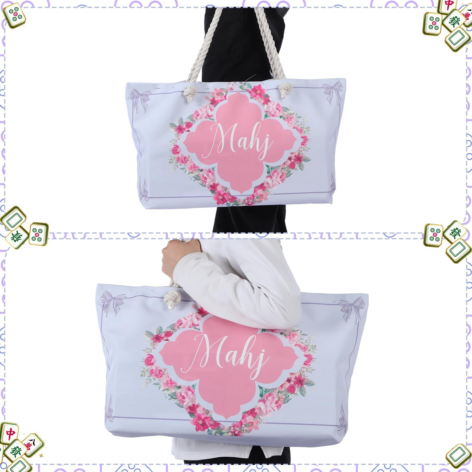 Sunnymove Empty Mahjong Bags Set for Tiles and 24.0 x 13.0 x 4.7 inches, Pink
