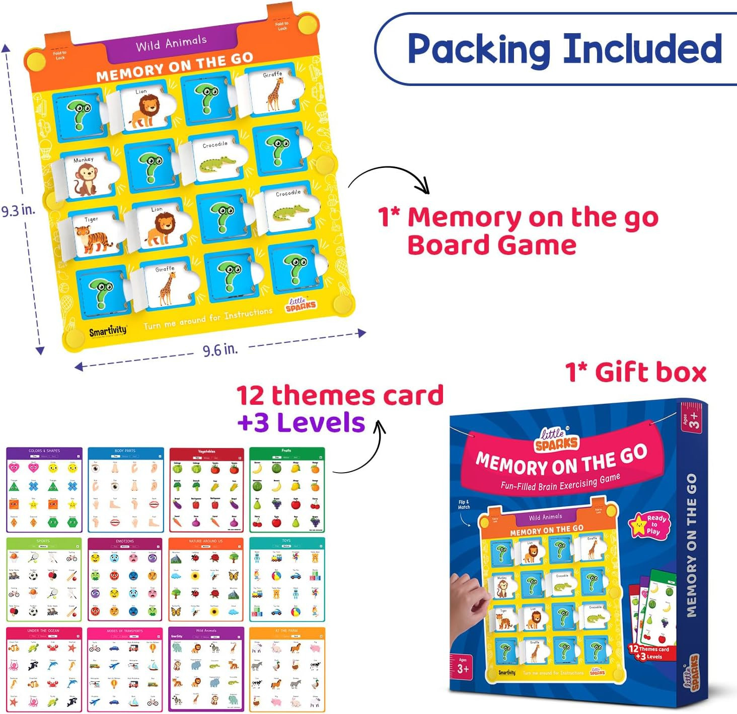 Memory Game for Kids Ages 3+ Years | Fun Matching Game – 12 Theme Cards & 3 Leve