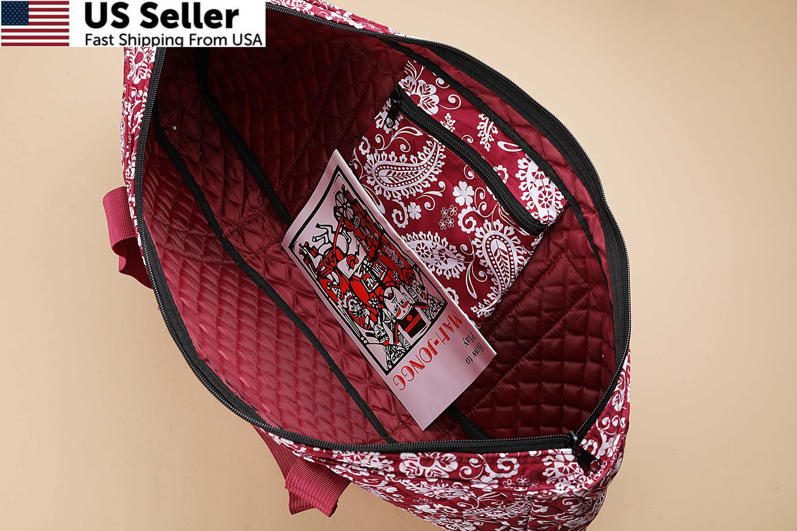 10 inches (W) x 21 (L) x 6 (H), American Mahjong With Red Paisley Bag