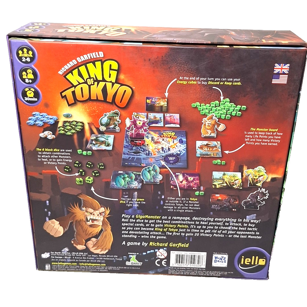 King of Tokyo Board Game By Richard Garfield 2014 Iello 2-6 Players Ages 8+ 2014