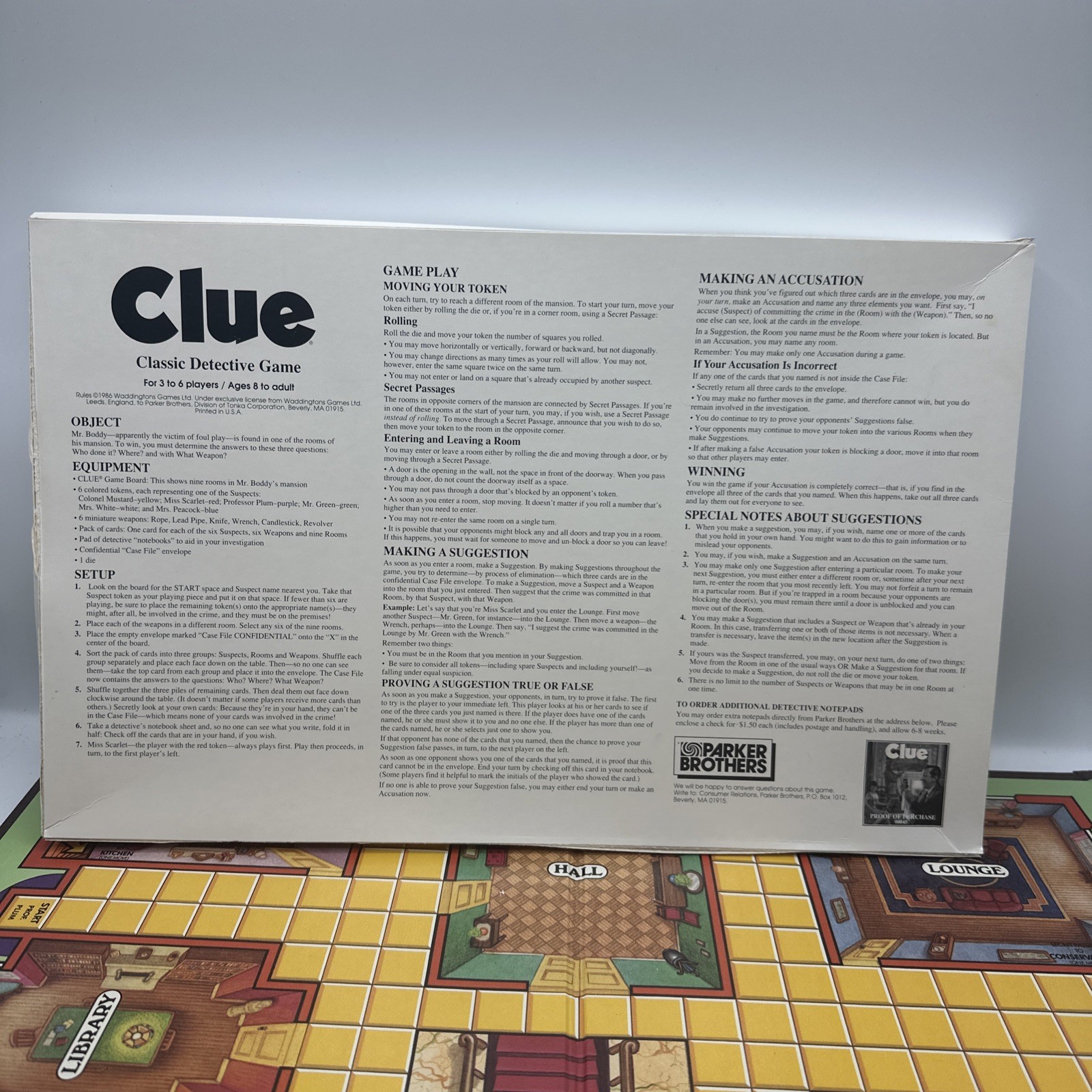 Vintage Clue Board Game 1992 Classic Detective Parker Brothers COMPLETE