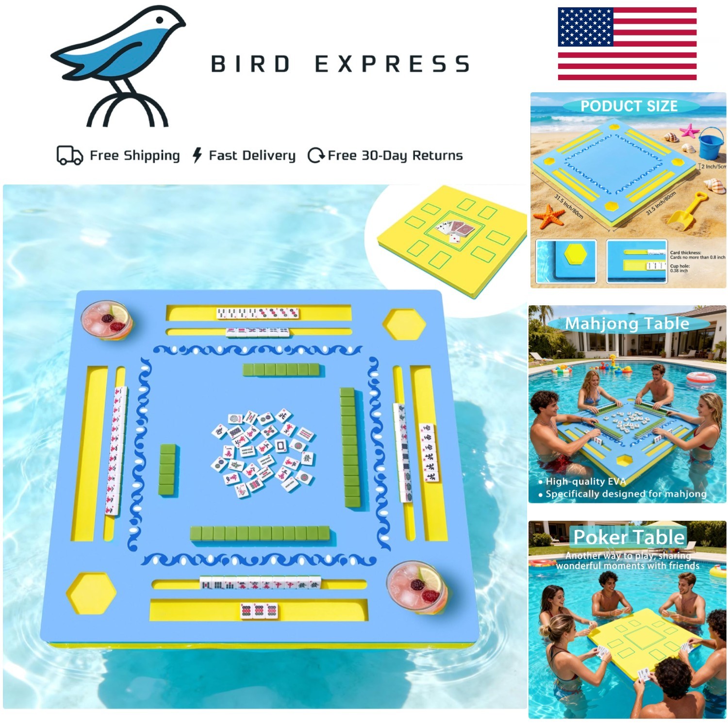 Floating Mahjong Table for Pool Water-Resistant Card and Game Tray