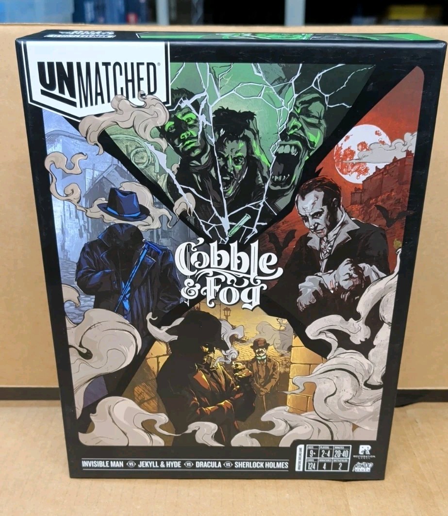 Restoration Games Unmatched: Cobble & Fog Board Game Dracula Miniatures COMPLETE
