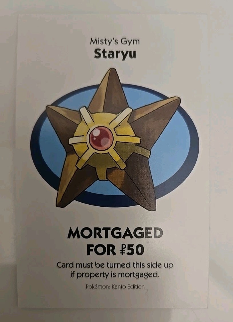 2014 Monopoly Pokémon Misty’s Gym Staryu Light Blue Title Deed Card Game Piece